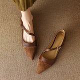 Vintage Brown Pointed Single Shoe Women 2025 New Flat Heeled Clasp With French Flat Shoes HZ0115