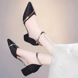 2025 Spring New One-Word Buckle Head Sandals Women's Korean Version Of Thick Heel High Heels Tips Hollow Daily Women's Sandals HZ0115