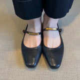 Shallow Word With Buckle Black Mary Jane Shoes Women Retro Flat Floor Comfortable Square Head Small Single Shoes HZ0115