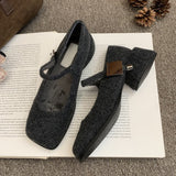Grey Mary Jane Hairy Shoes Women's Winter Wearing New French Vintage Vintage Coarse Heel Women's Tuff High Heels HZ0115