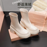 White Short Boots Girl Pine Cake Thick Bottom Small Man Height Elastic Thin Boots Thin Boots HZ0115
