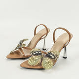 Women's Pointed Three-Dimensional Butterfly Paint And Fine High-Heeled Sandals Women's Elegant Apricot High Heels HZ0115