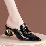Metal Side Buckle Coarse Heel Baotou Cool Slippers Lady Wears Fashion Slippers Heel Sandals Half-Dragging Sandals HZ0115