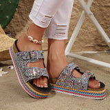 Large-Size Fashion Thick-Bottomed Slippers Double Buckle Wearing Beach Corks Duke Bin Buckle Cold Slippers HZ0115