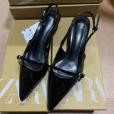 Spring 2025 New Patent Leather Fine Heel Sandals With Sharp Head Back Empty Cat Root Muller 4086 HZ0115