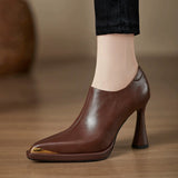 Vintage Metal Tip Fine Heel Single Shoes Small Luxury Fashion Elegant Side Zipper Deep Heels HZ0115