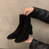 High-Heeled Korean Small Ankles Velvet Martin Boots Women's Shoes 2025 New Autumn And Winter Plus Velvet Square Head Thin Short Boots HZ0115
