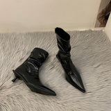 French Temperament High-Heeled Thin Short Boots Women's Shoes 2025 New Brown Autumn And Winter Plus Velvet Tip Boots Small Bare Boots HZ0115