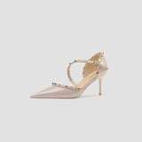 Black High-Heeled Shoes Women's Summer Fine Heel Temperament Famous Spring And Autumn Female Rivet Hollow Bag Head 2025 New Single Shoes HZ0115