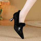 6Cm Fashion Leopard Velvet Deep Mouth High Heels Plush Simple Temperament Warm Spring And Autumn Casual Fine Heel Single Shoes HZ0115
