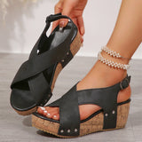 Large-Size Sandals Women 2025 Summer New Slope Heded Thick-Sided Fish Mouth Magic Paste Roman Sandals HZ0115