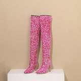 2025 New Sexy Nightclub Squin Side Zipper Fine Heel High Knee Boots Woman HZ0115
