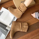 Folded Rad Pile High Value Round-Headed Sleeve Street Boots 2025 Boots Retro Year New Beauty Brown HZ0115