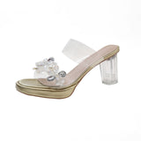 French Transparent Crystal Diamond-Embossed Coarse Slippers Women's Shoes 2025 New Summer Outside The Water Drill High-Heeled Sandals HZ0115