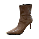 Sharp High And Martin Boots Short Boots Women 2025 New Plus Velvet Temperament Soft Skin Skin Skinny Skinny Skinny And Retro Leather Boots HZ0115