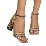 Women's New Retro Weaving Breeze Side Coarse Sandals Women's Shoes Fashion Apricot High Heels HZ0115