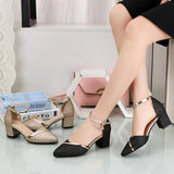 2025 Spring New One-Word Buckle Head Sandals Women's Korean Version Of Thick Heel High Heels Tips Hollow Daily Women's Sandals HZ0115