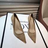 Kaky-Color High-Heeled Women 2025 New Fine-Heeled Temperament Velvet Head Pointed Single Shoe Commuter Work Shoes HZ0115