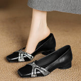 Fashion Retro Low-Heeled 3CM Single Shoe 2025 Autumn New Hand-Woven Square Shallow Thick Fashion Single Shoes HZ0115