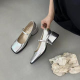 Spring 2025 New Square Heel Mary Jane Shoes British Wind Head Black Leather Shoes Lefu Single Shoes HZ0115