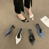 2025 Spring Tip-Tip Toe Cowboy Blue Wearing Slippers Fairy Wind And High With A Word Drag Bow Cool Drag HZ0115