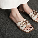 One-×Öa-Word Cool Slippers Women In The Summer Of 2025 New Square Head Flat Fairy Wind Wearing Pregnant Women Half-Tat Sandals Wide Fat Feet HZ0115