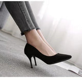 34-42 Large-Size High-Heeled Women 2025 Spring And Autumn New Black Fine Heel Pointed Light Mouth Velvet Professional Work Shoes HZ0115