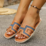 2025 New Color Net Red Slippers Women's Summer Flat Bottom One-Word Drag Wearing Fashion Holiday Beach Sandals HZ0115