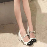 2025 New Round Head High Heel Single Shoes JK Sweet Mary Treasure Shoes Coarse Heel Pearl Buckle Large Size Women's Shoes HZ0115