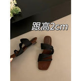 French Retro One-Word Slippers Women's Summer Wear 2025 New Temperament High-Heeled Shoes Sand Slippers HZ0115