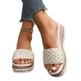 Flat-Bottomed Slippers Women Wear 2025 Summer New Flat Bottom Lazy Word Pearl Small Scent Outdoor Leisure Cold Slippers HZ0115