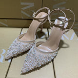 ZA Home 2025 New Famous Lumindia Bright Film Fine Heel High Heel Female Sharp Sexy T-Word Head After The Empty Water Drill Sandals HZ0115