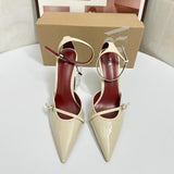 ZA Home 2025 Fashion New Pointed Women's Shoes Classic White Patent Leather Shallow Heel Stumbling Women's High Heel Sandals HZ0115