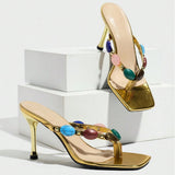 Lady Head Gem Decorated With Fine High-Heeled Sandals Gorgeous Party Gold High Heels HZ0115
