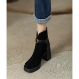 Close Your Eyes Into The Thick Bottom And Splicing Short Fashion Boots Women Autumn And Winter After The Zipper Frosting High And Short Boots HZ0115