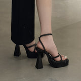 2025 Summer New ~ Waterproof Table Cross-Dine After The Open Toe Thick Soles Of The Woman Thick Heeled Sandals HZ0115