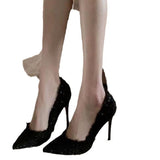 High-Heeled Women's Fine Heel 2025 New Autumn And Winter Weaving French Pointed Single Shoes Small Scented Women's Shoes HZ0115