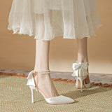 A Buckled Pearl Chain French-Style Bag Head Sandals Women's New Summer New White Wedding Champagne High Heels Single Shoes HZ0115
