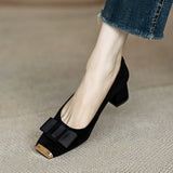French Retro Fashion Bow Shallow Single-Shoe Women Spring And Autumn New Square Head With Thick Heel High Heel Shoes HZ0115