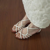 French Temperament Weaving Hollow Word With Exposed Toe Coarse Sandals Set Holiday Style Roman Shoes Woman HZ0115