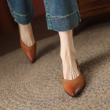 French Retro Wiping Pointy Light-Mouthed Single-Shoe Women 2025 New Comfortable Soft Leather Thick Heel Low-Heeled Single Shoes HZ0115