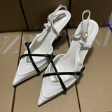 ZAJ2025 Spring New Cross-Scutter Buckle High Heel Sandals Fine Heel Stumbling Belt Daily Wear Women HZ0115