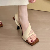 Vintage Hottie Style ~ French Head High Heel Slippers Women Summer Wearing Korean Version Of The Striped Thin Heel Sandals HZ0115