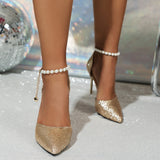 Spring 2025 New Pointed Sexy Fine Heel High Heels Korean Version Of Pearl Buckle Banquet Fashion Single Shoes HZ0115