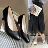 Large-Size Single-Shoe Women 2025 New Pointed Light-Mouthed Four-Season Single-Shoe Fashion Coarse Heel High-Heeled Women's Shoes Large-Size Work Shoes HZ0115