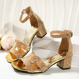 2025 Summer New Large-Size Fish Mouth Coarse Heel Toe Bag And A Word With Leather Buckle Fashion Comfortable Sandals Woman HZ0115