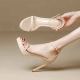2025 New Summer Net Red High Heels With Sexy 12Cm Fine And Silver Waterproof Table Sandals Woman HZ0115
