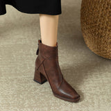 Coarse And Short Boots Women 2025 New High-Heere Winter Brown Skinny Boots English-Style Vintage Martin Boots HZ0115