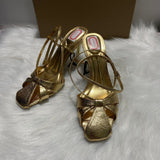 Yujie Temperament Golden High-Heeled Women 2025 New Cross-Heeled Sandals Summer Skirt Wearing Fish Mouth Roman Shoes HZ0115