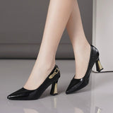 Single-Shoe Women's Thick Heel Tip 2025 Spring And Autumn New Fashion Chain High-Heeled Shoes Large-Size Light Fashion Women's Shoes HZ0115